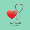 Stethoscope and heart symbol. Design element for medicine, cardiology and health care center. Colorful vector illustration.